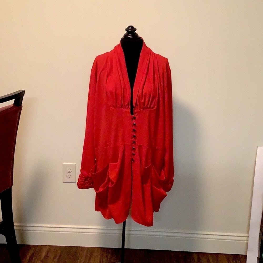 MissLook Women’s 3XL red long sleeves lagen relax boho button front baggy top
